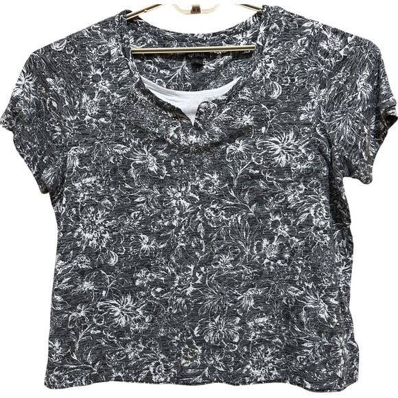 ERIKA Womens Top Plus Size 1X Gray Short Sleeve Floral All Over Print Prairie - Picture 1 of 7
